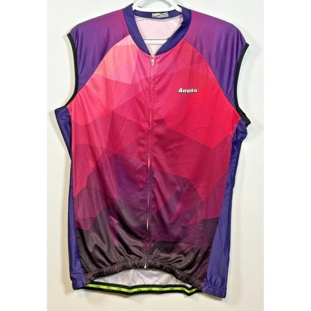 Aogda Sleeveless Cycling Jersey Vest Geometric Print Purple‎ Pink Men XXL  NWT
